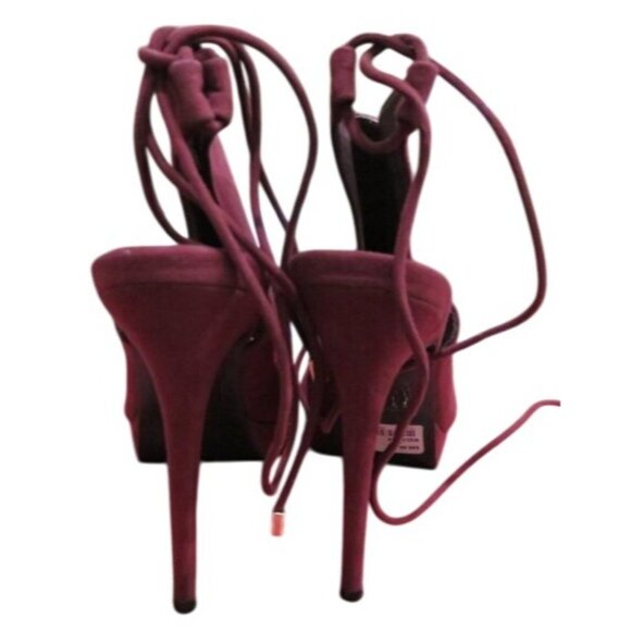 ALDO Nulia Maroon micro suede peep toe ankle boots booties heels size 7 - Picture 4 of 15